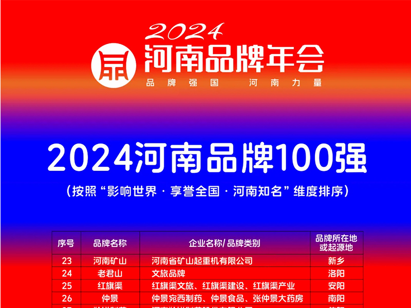 穩(wěn)居百強，行業(yè)引 領｜河南礦山榮登“河南品牌100強”榜單